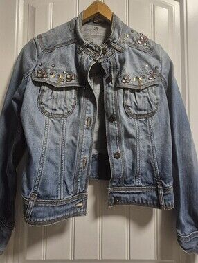 Womens Vintage Etam Weekend Light Wash Denim Boho Y2K Embellished  Jacket